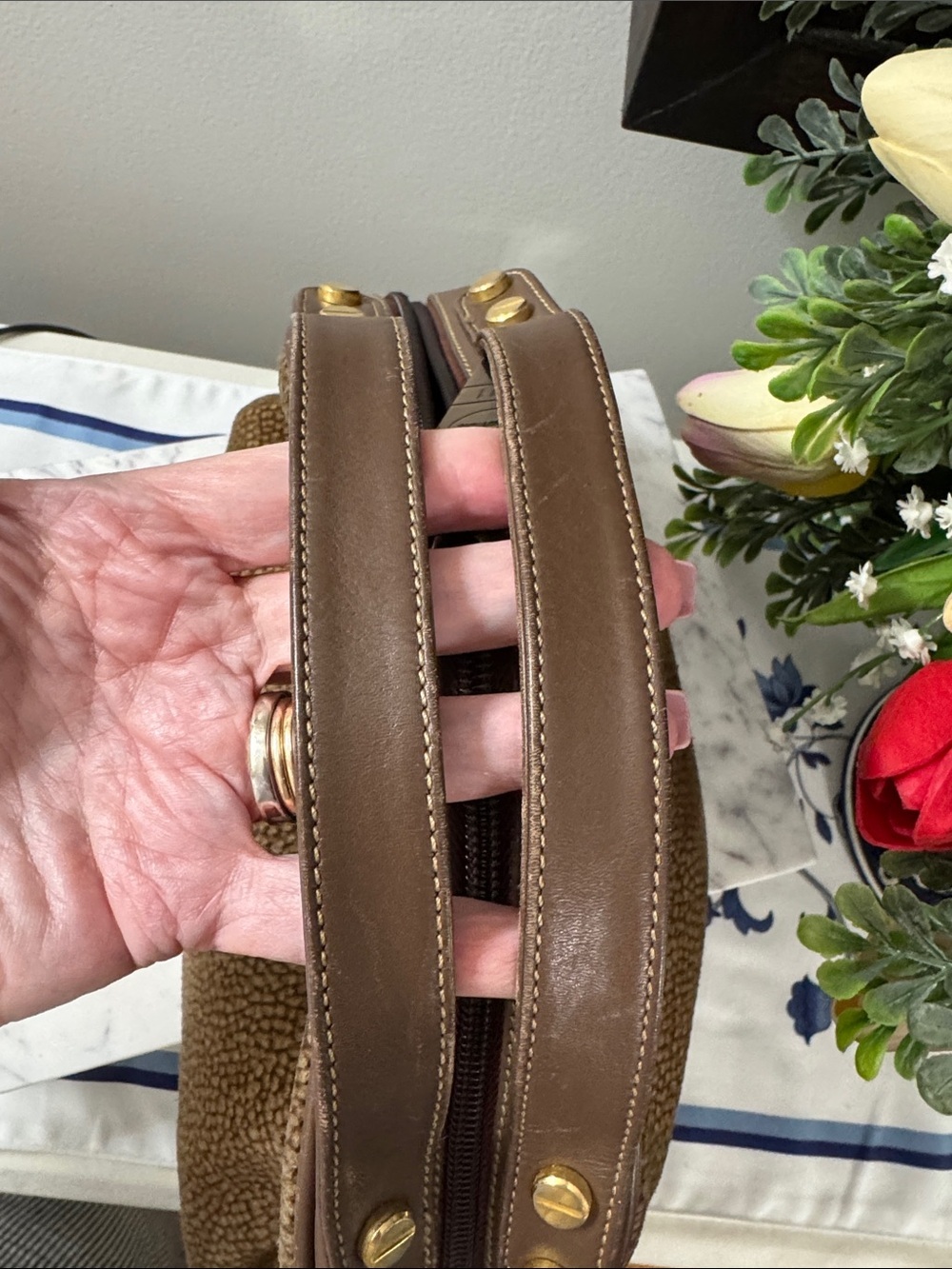 Borbonese Redwall  Brown Suede Dome Satchel / Handbag Vintage - Picture 10 of 15